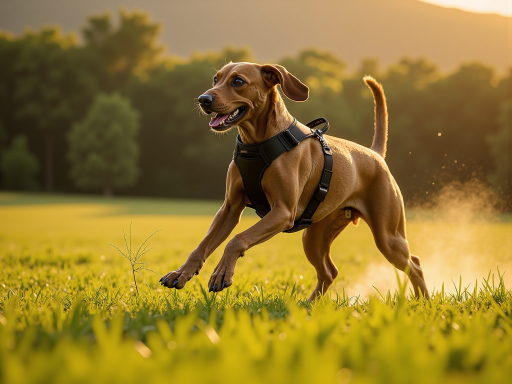 Professional pet harnesses with chest strap design and heavy-duty hardware, showing proper fit on medium sized dog